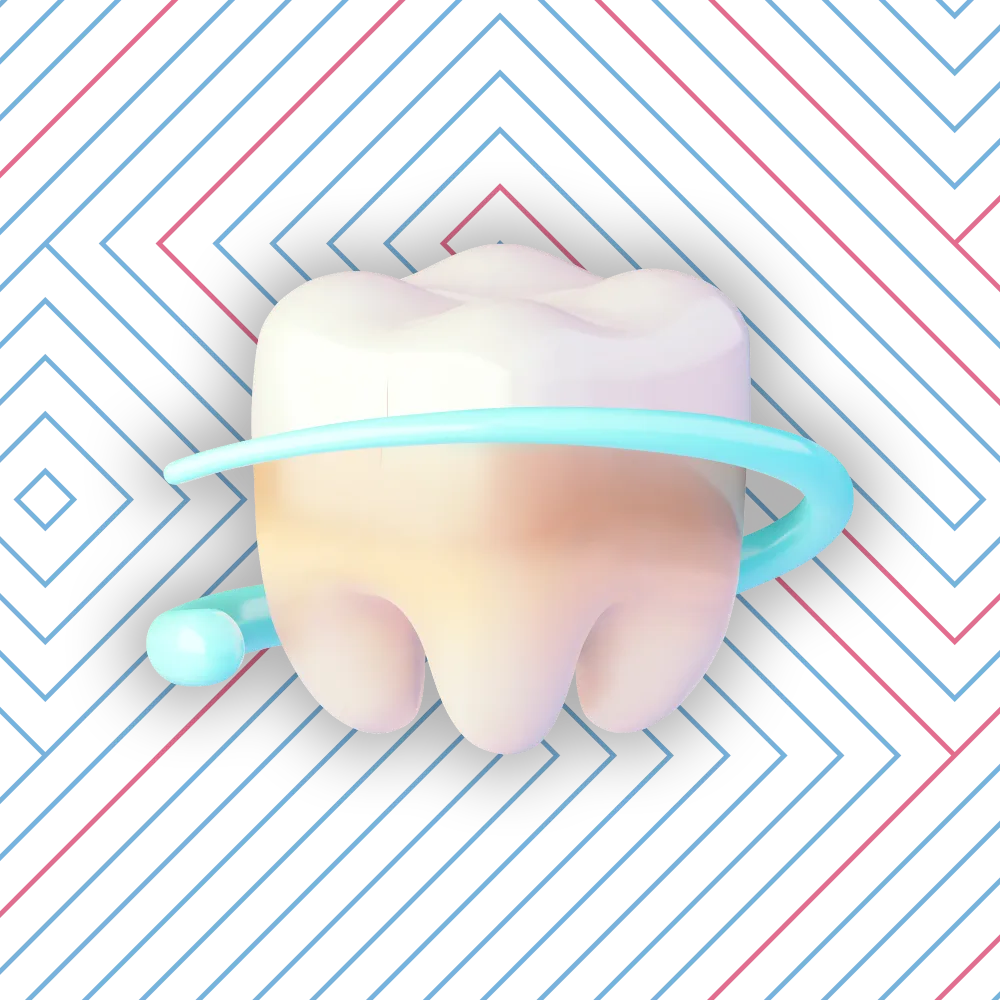 3D illustration of a healthy tooth encircled by a glowing blue ring, symbolizing protection or whitening.