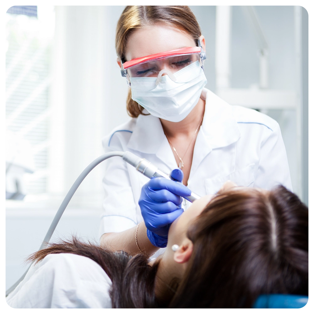Close up of a professional dental brushing at the clinic 