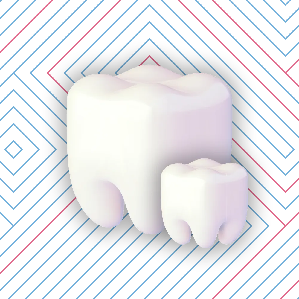 3D illustration of a tooth with a dental crown positioned above it, ready for placement.