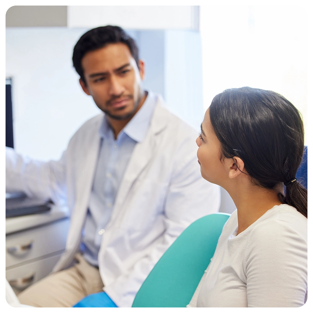 Dentist, consultation and x ray of teeth on computer for patient education, dental diagnosis and treatment planning